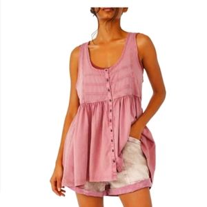 Free People sleeveless button down pink tunic top